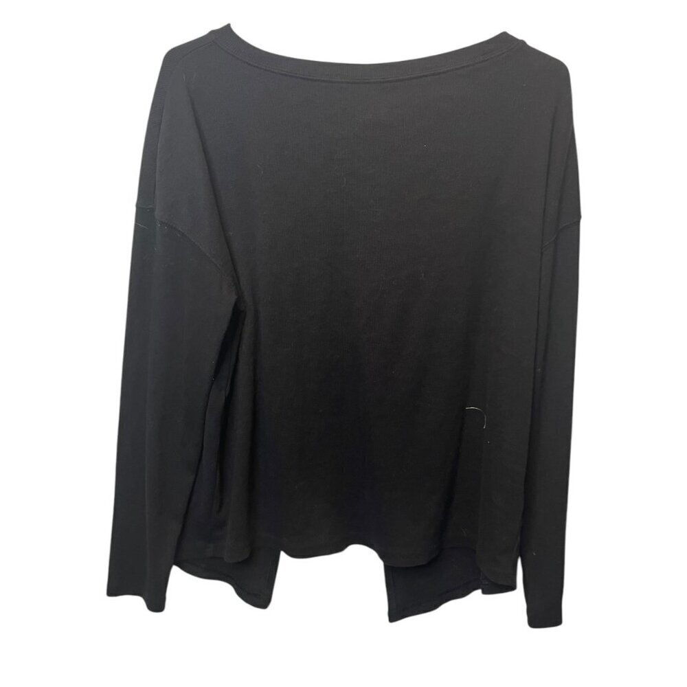 Z by Zella Ribbed Knit Long Sleeve Tee with Slit Back | Black Size M H10